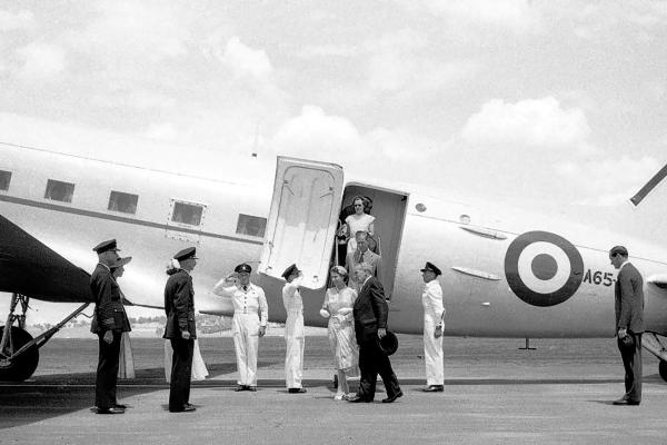 Her Majesty Queen Elizabeth II and His Royal Highness the Duke of Edinburgh arrival at RAAF Base Wagga, 13 February 1954