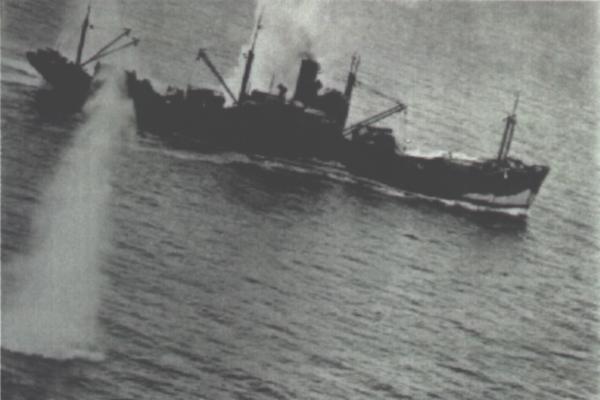 Japanese vessel under attack. Credit: Department of Defence