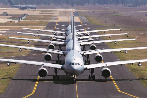 Five Airbus KC-30As of No 33 Squadron taxiing out at RAAF Amberley, November 2019. Source: Department of Defence