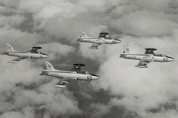 Macchi A7-002, A7-005, A7-008 and A7-011 of Central Flying School, RAAF East Sale. These aircraft formed part of the Telstar aerobatic team 1967-1970. Source: RAAF