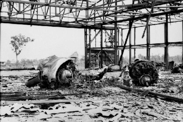 Air Force Headquarters Darwin showing its damage sustained during Japans bombing destruction