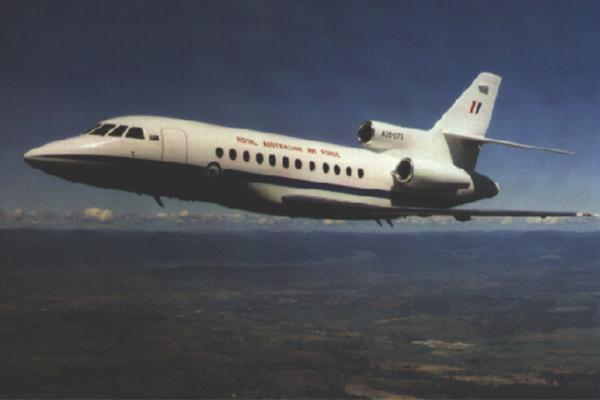 An Air Force Falcon 900 in flight